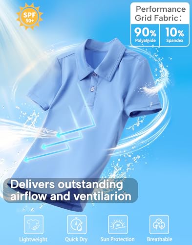 Image of MIVEI Kids' Performance School Uniform Polo Shirt Breathable UPF50+ | Youth Boys Girls Short Sleeve Golf Collared Shirts Grid Dry Fit Wrinkle Free Stretch Lightweight Cool Athletic Button Dress