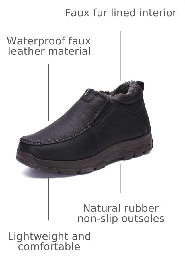 Image of COSIDRAM Men Shoes Winter Snow Boots Cotton-Padded Slip on Casual Warm Walking Sneakers Waterproof House Shoes