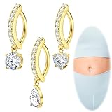 MENUY 3 piercings para el ombligo de oro, con incrustaciones de circonita, 3 estilos de gota, forma de corazón, forma circular, moderno y versátil, joyería para mujeres