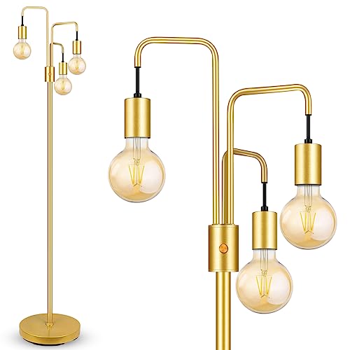 Image of BoostArea Industrial Floor Lamp for Living Room,Gold Modern Standing Lamp Stand Up Lamp with 3 Light, Bulbs Not Included,Simple Design Floor Lamp for Bedroom, Living Room, Office, Kids Room, Reading
