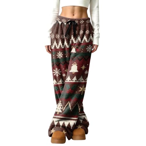 Women Wide Leg Pants Fuzzy Christmas Print Flannel Pajamas Bottom | Elastic Waist, Fuzzy, Christmas, Palazzo, Thermal, Warm, Lounge Pants, Loungewear, Evening, Sleep, Fall and Winter Outfits - image 4