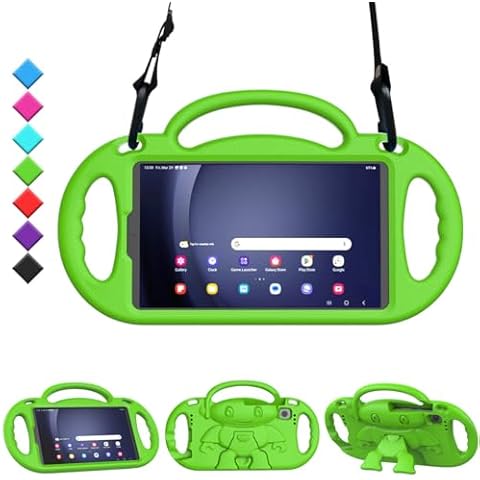 TOEVEK Kids Case for Samsung Galaxy Tab A9 8.7 Inch 2023 (SM-X110/X115/X117) & Tab A7 Lite 8.7 Inch 2021, Shockproof Handle Stand Protective Cover with Shoulder Strap for Galaxy 8.7" Tablet, Green Cover