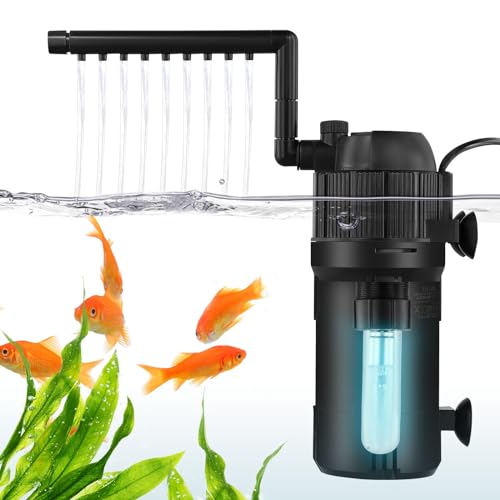 Mekturm 5 in 1 Internal Fish Tank Filter, Aquarium Filter Pump, UV Steriliser, Turns Green Water to Clear, Timing Flow Rate and Direction Adjustable, for 15-80L Aquarium
