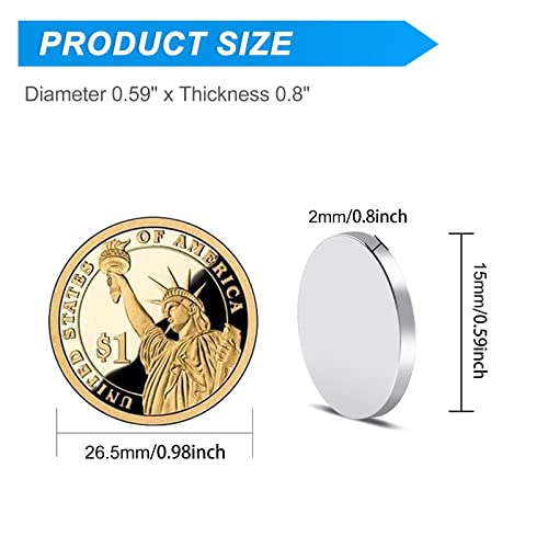 TRYMAG 50Pcs Strong Neodymium Magnets, 15 x 2mm Round Rare Earth Disc Magnets for Crafts, Whiteboard, Scientific Models, Dry Erase Board, Office