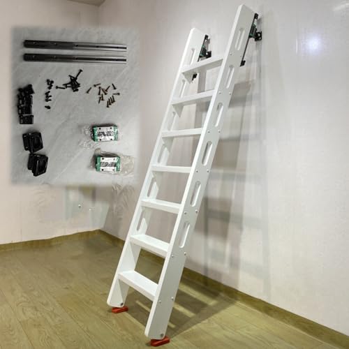 Scala per Soppalco Scale in Legno per Soppalco con Accessori di Montaggio, Scala di Uscita Portatile per Soffitta Lunghezza 1m-2,6m, Scala di Emergenza Salvaspazio per Soppalco Domestico(White,3 step-