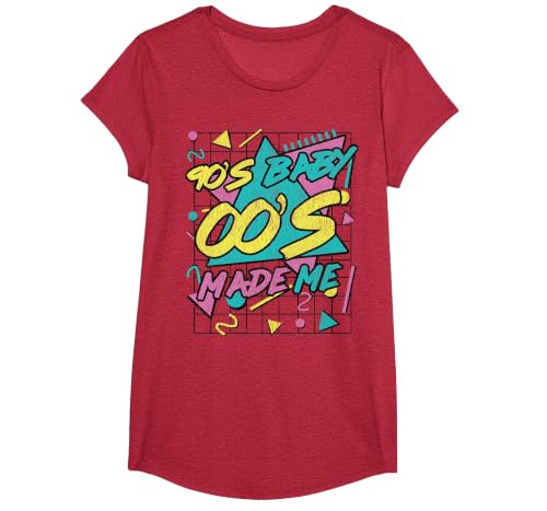 90's Baby 00's Made Me 1990s Vibes 90s Culture T-Shirt, Girls, Red Heather, Large