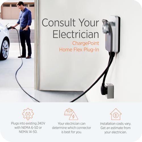 Image of ChargePoint HomeFlex Level 2 EV Charger J1772 - Fast Smart Battery Power Charging at Home for Electric Automobile Vehicles - NEMA 6-50 Plug for Electric Car