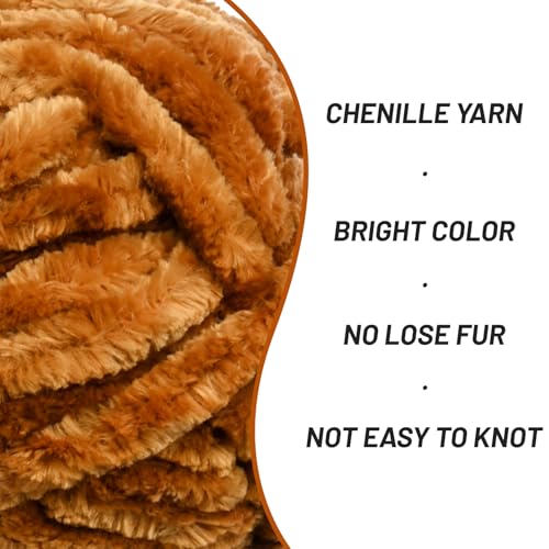 Image of Fuzzy Chunky Chenille Yarn for Crocheting,Soft Plush Yarns for Hand Knitting,Bulky 100 g(49.2 yd) Baby Blanket Yarn for Crocheting Amigurumi,Crochet Fluffy Velvet Yarns (Brown)
