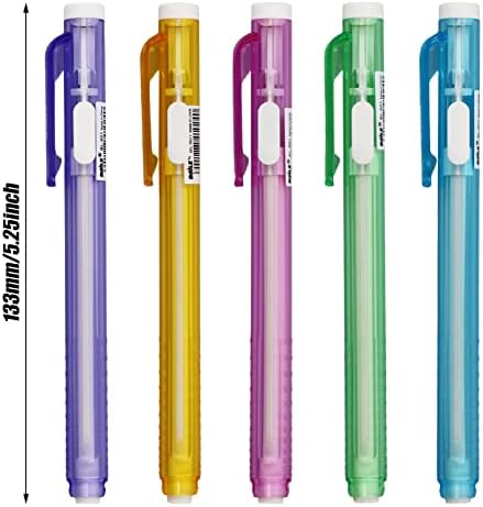 Pen-Style Erasers, 5 Retractable Click Eraser Pen Shell + 5 Eraser,Mechanical Eraser Pencil, Bar Erasers for Kids Students Artist Painting Writing, Home School Office Supplies