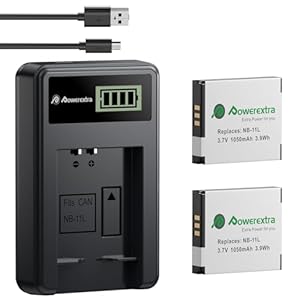 Powerextra 2Pack NB-11L NB-11LH Battery 1050mAh with LCD USB-C Charger for Canon IXUS 185, IXUS 190, IXUS 265 HS, IXUS 285 HS PowerShot SX430 IS, SX410 IS, SX400 IS Camera
