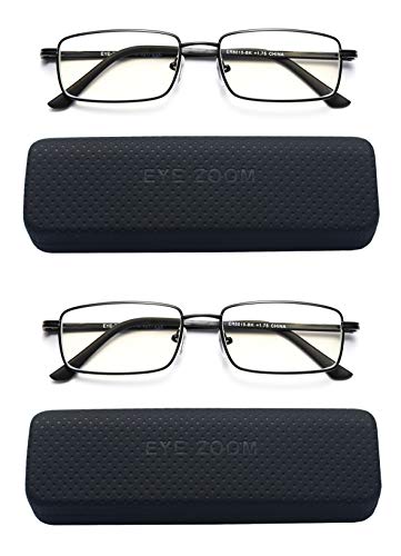 EYE ZOOM Reading Glasses Blue Light Blocking 2 Pack Rectangular