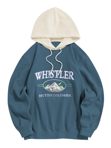 ZAFUL Men's Hooded Sweatshirt, Letter Mountain Graphic Embroidery