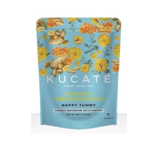 Thé Happy Tummy - 7 Sachets - Gingembre et Chrysanthème avec Miel et Sucre de Roche
