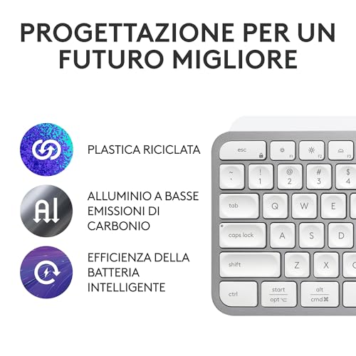 MX Keys S, Tastiera Wireless, Profilo Basso, Tasti Programmabili, Retroilluminazione, Bluetooth, USB C Ricaricabile, per PC Windows/Linux/Chrome/Mac - Grigio chiaro, Layout Italiano QWERTY - Tastiera gaming - Immagine 4