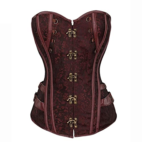 Corset Steampunk femme bustier shapewear simili cuir marron gothique