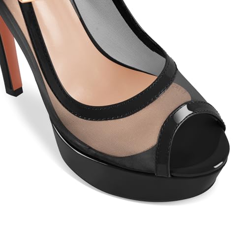 Image of Women's Platform Sandals Mesh Ankle Strap Stiletto High Heels Open Toe Peep Toe