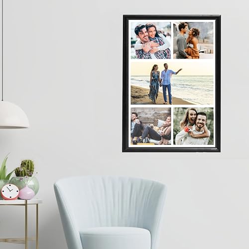 Image of Customised 5 Photo Wood Collage Vertical Rectangular Frame For Birthday,Anniversary,Wedding Gift,Personalized Collage Gift,Wall Photo Frame-16X24 Inch,Black