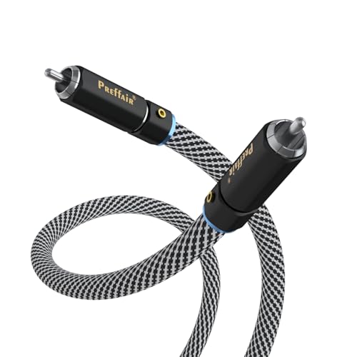 Preffair Audiophile 99.99998% 6N OCC Multiple Shielded RCA to RCA Subwoofer Cable, Nylon Braided Digtal Coaxial Audio Stereo Cord with Silver Plated Connectors. (3.3 Feet/1.0M)