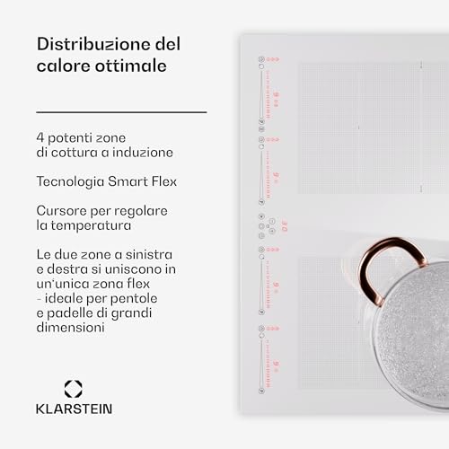 Klarstein Piano Cottura Elettrico 4 Piastre, Piasta Induzione 4 Fuochi a Basso Consumo, Piano Cottura Elettrico Vetroceramica con Zone Combinabili, Piastra Induzione 4 Fuochi Incasso Touch 7200W - 2