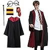Amycute Betoverend cosplay-kostuum voor volwassenen, inclusief cape, stropdas, brilframe, toverstaf voor magische feestjes, carnaval, verkleedpartijen, partykostuum, Halloween