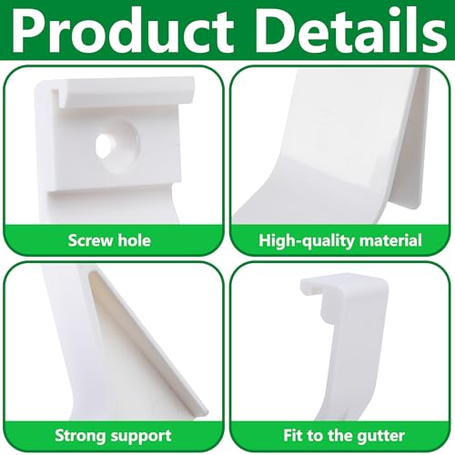 RUBII 4 Pcs 5"W Exterior Gutter Support Hook, Weatherproof ABS Roofing Gutter Hangers, White Rain Gutters Brackets for Repairing Sagging Secure Mounting by RUBII - Image 3