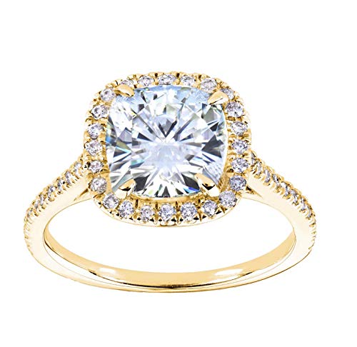 PORI JEWELERS .925 Sterling Silver Cushion Cut Halo Solitaire Engagement Ring- 2.45 Cttw CZ