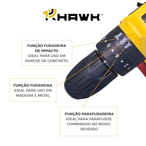 Parafusadeira E Furadeira Baterias 20v 1,5mah 3/8 Hawk Para Concreto, Madeira e Ferro com Bateria de