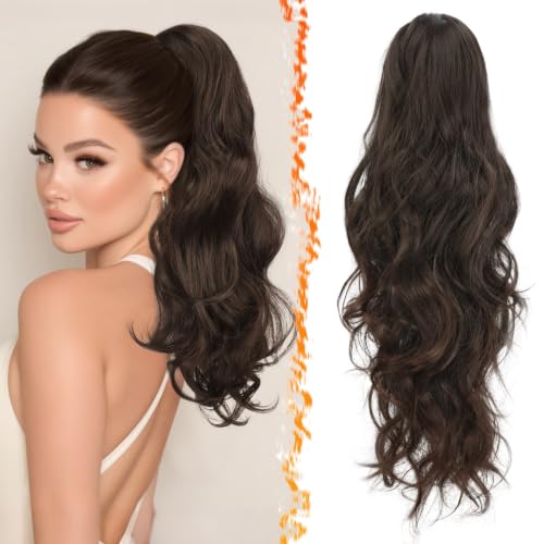 BARSDAR 20 Inch Claw Clip Synthetic Ombre Brown Wavy Ponytail Extensions