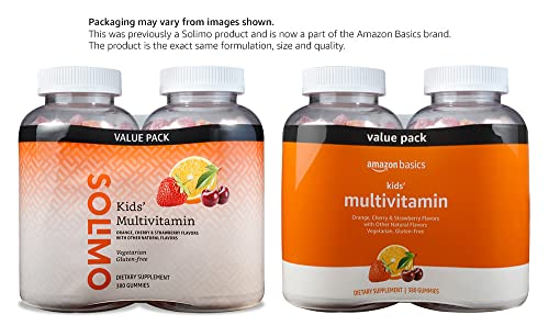 Amazon Basics Kids' Multivitamin Gummies, Cherry, Strawberry & Orange Flavors, 380 Count, 2 Packs of 190 (Previously Solimo) view 3