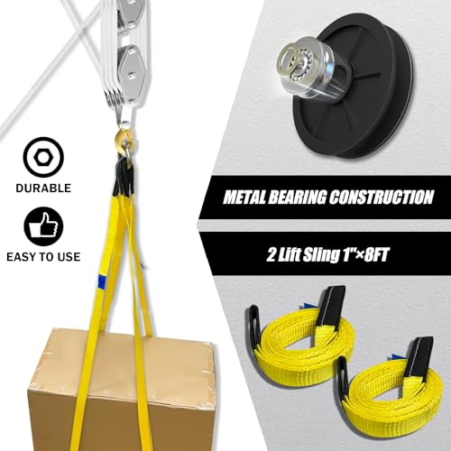 YATOINTO Talha de polia de corda, bloco de polia e sistema de equipamento, Branco, UPGRADED-4wheels+