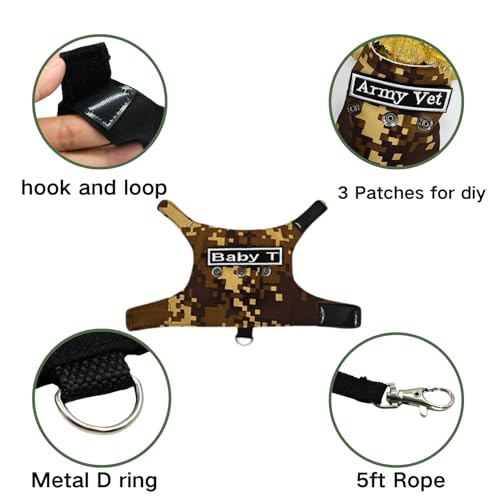 Image of Bearded Dragon Harness and Leash Set Lizard Reptile Small Animal Adjustable Harness Clothes with Short Leash and 3 Patches Decor for Walking Outdoor (Brown)