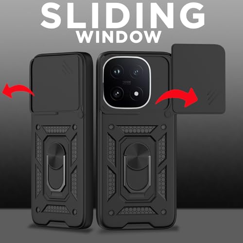 Image of Pikkme Back Cover for iQOO 15 5G | 360 Protection Case | Sliding Camera Shield Cover & Ring Holder Stand D10 Tough Armor Bumper Case (Black)