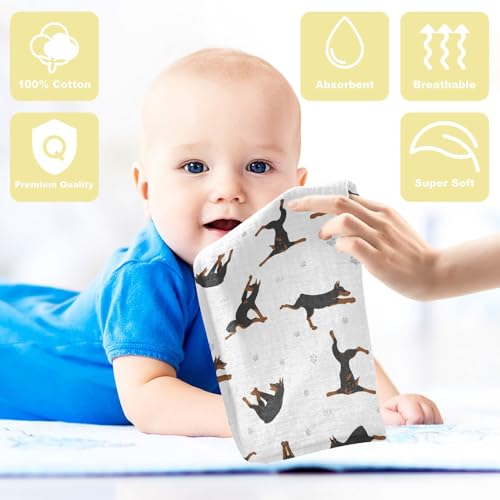 Image of vvfelixl Baby Cotton Washcloths Exercises Doberman Dog Infants Bath Towel for Unisex Puppy Face Towels for Newborn, Natural Baby Wipes Delicate Skin, 11.8 X 11.8 inch, one sizex5