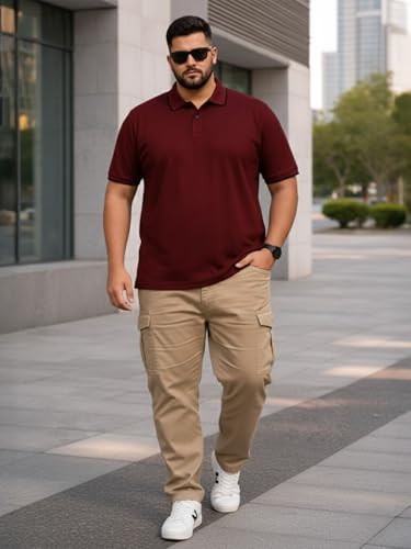 Image of Veirdo Men's Classic Fit Plus Size Polo T-Shirt, Half Sleeve, Stylish Cotton Tee, Formal & Casual Wear, Comfortable & Durable (3XL-5XL)