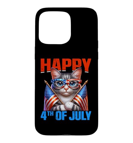 Happy 4th Of July American Flag Men Women 4th Of July Cat �X�}�z�P�[�X iPhone 15 Pro Max �p