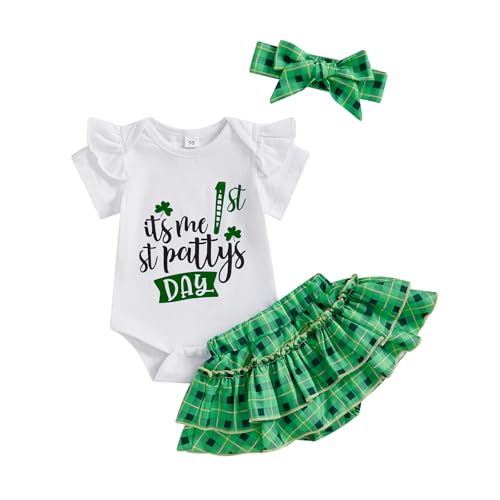 Image of Bonangber Newborn Baby Girl St Patricks Day Outfit Long Sleeve Romper Bodysuit Bow Shorts Set Cute Baby Girl Spring Clothes