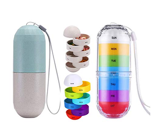 Waterproof Weekly Pill Organizer 2 Pack, YEEHO BPA Free Travel Camping Hiking 7 Day Supplement Box Case with Unique Moisture Proof and Portable Design to Hold Vitamins, Fish Oil and Medication