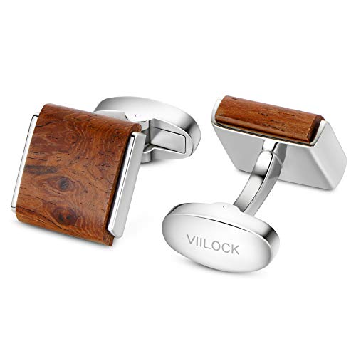Viilock Mens Natural Handmade Rosewood Cufflinks Handcrafted Wooden Square Cuff Links (Bruma Rosewood) #TOP1