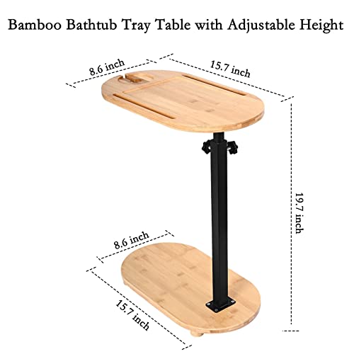 Height Adjustable Bamboo Bathtub Tray Table, Freestanding Bath Caddy Tray For Tub Against Wall, Bathtub Tray Bracket With Wine Glass Phone Holder For Luxury Bathtub Home Spa Bathtub Accessories #TOP2