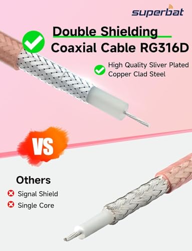 Superbat Kabel SMA 1 m przedłużacz SMA, męski, podwójny kąt, prosty, podwójnie ekranowany, RG316D 50 omów, do routerów 4G LTE, bramki, sieci komórkowej, SDR, odbiornika USB, amatorskiego radia (2