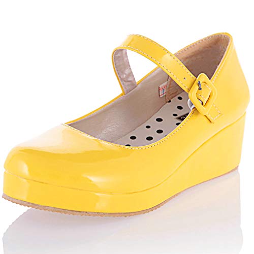 Parisuit Womens Mary Jane Wedge Platform Shoes Patent Leather Ankle Strap Pumps Sweet Shoes2