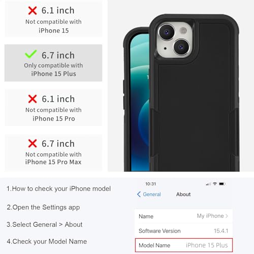 Coque iPhone 15 Plus robuste noire pour chutes et chocs