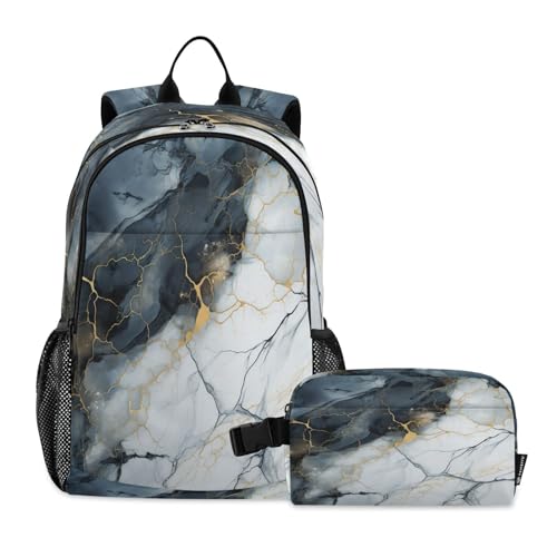 Sac à dos étudiant marbre noir léger pour le lycée et les repas