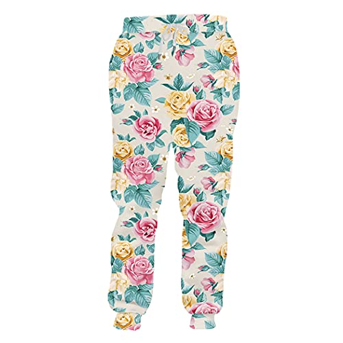 Pantalon de survêtement rose et feuilles 3D idéal pour vos sorties urbaines décontractées