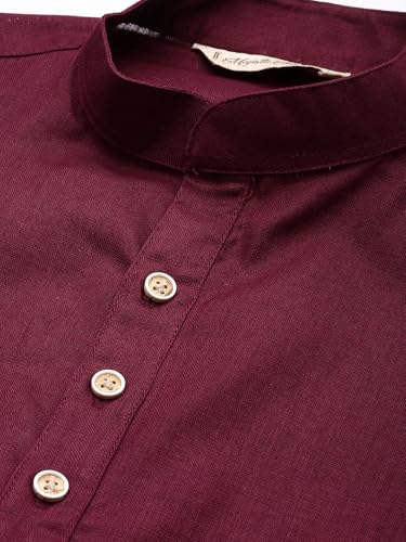 Image of Majestic Man Men's Cotton Regular Fit Casual Mandarin Collar Ethnic Motifs Solid Long Kurta
