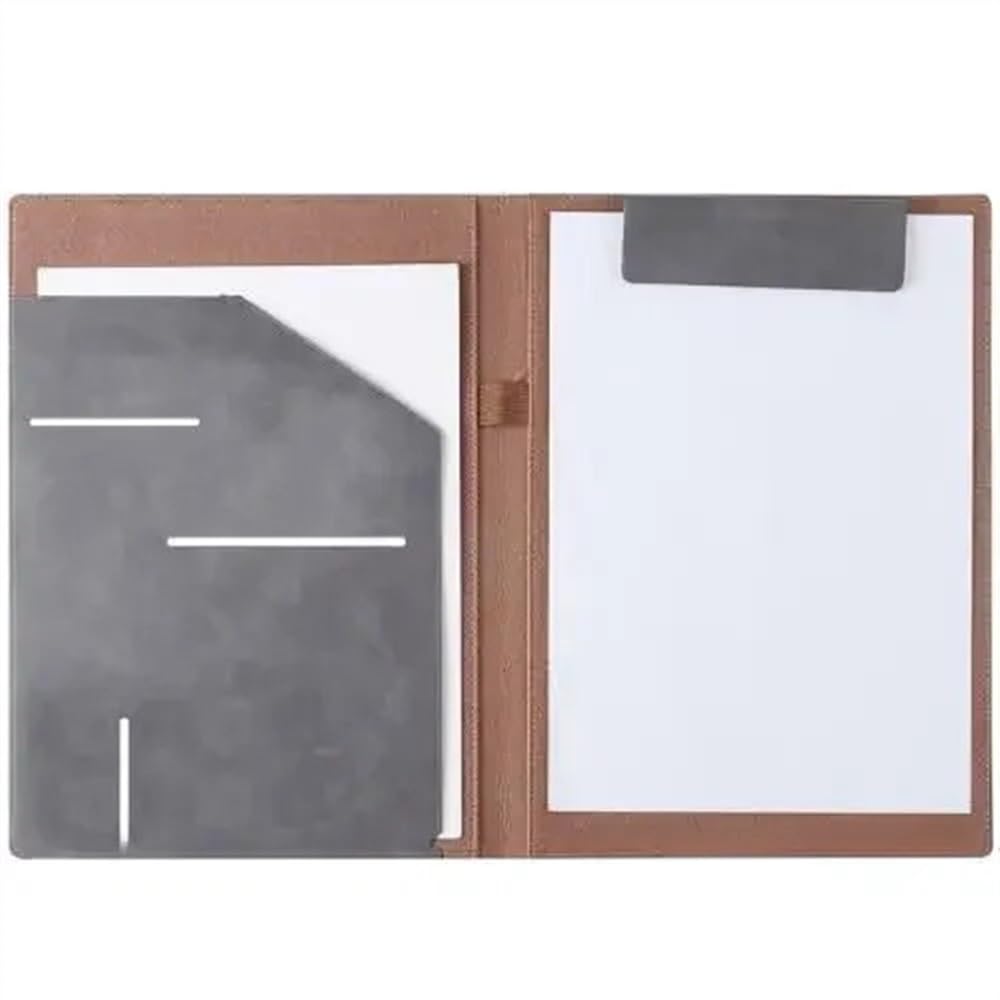 Amplias aplicaciones Carpeta de archivos oficina cuero A4 for almacenamiento documentos y facturas, conveniente for viajes negocios, notas hotel, listas tareas pendientes(Grey)