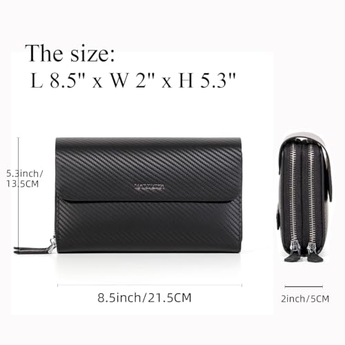 Leather Men Clutch Bag Large Wallet Purse Card Holder Case Business with Double Zip Handbag3
