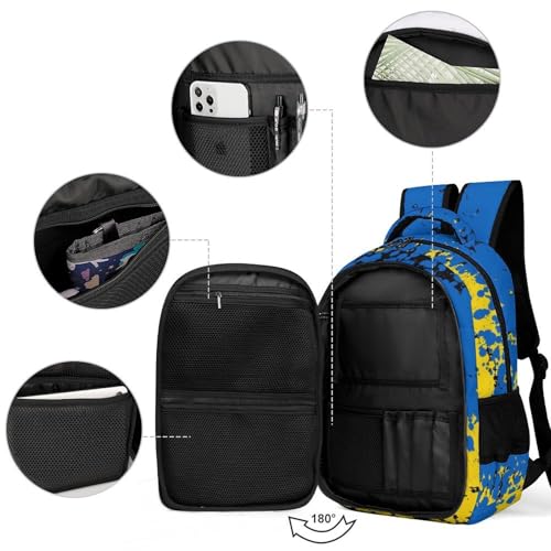 Men's Lightweight Daypack Fashion Travel Backpack Business Work Bag Ukraine Flag Blue Yellow Black3