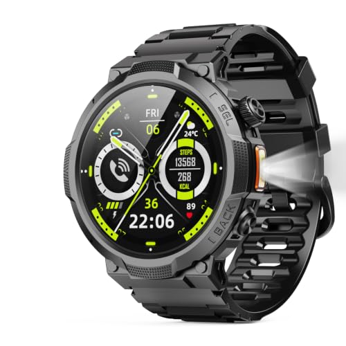 Smart Watches for Men 1000 mAh 1.53 HD Military Smartwatch(Answer/Make Call) Fitness Watch with Step Counter Impact-Resistant/Flashlight/110+Sports/Heart Rate/Sleep Monitor/IP68 Waterproof
