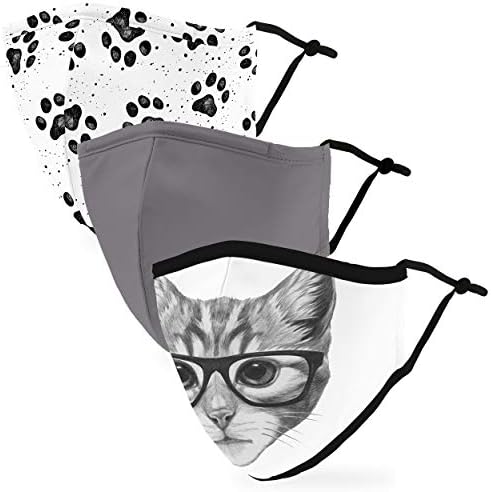 WEDDINGSTAR 3 Pack Adult 3-Ply Washable Cloth Face Mask Reusable and Adjustable with Filter Pocket - Cat Lovers